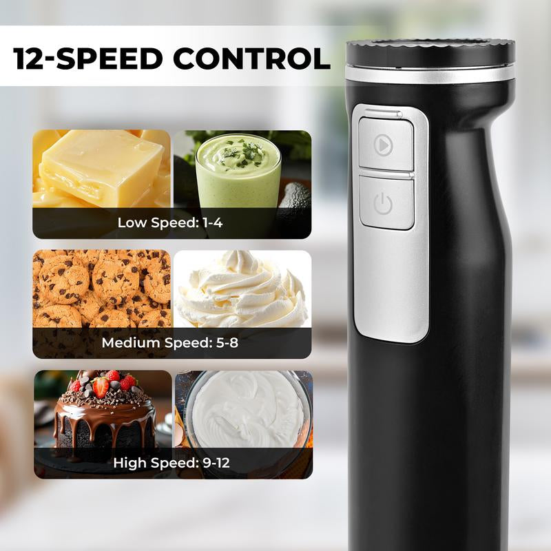 Pukomc Cordless Hand Blender & Mixer – 12-Speed, Bpa-Free, Dishwasher Safe – Multi-Functional for Whipping, Mixing, Beating Egg Whites, Cake Batter, Biscuits & Cream | Wireless & Lightweight